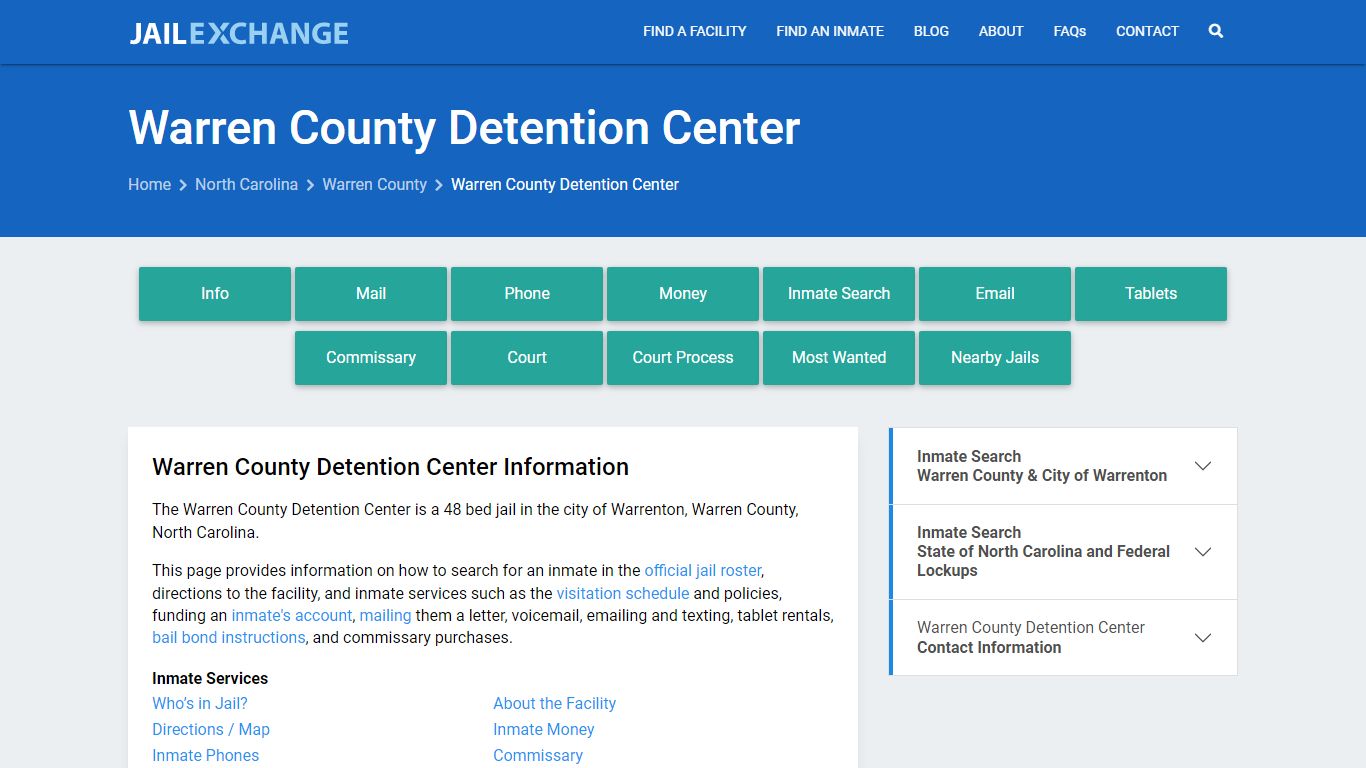 Warren County Detention Center, NC Inmate Search, Information