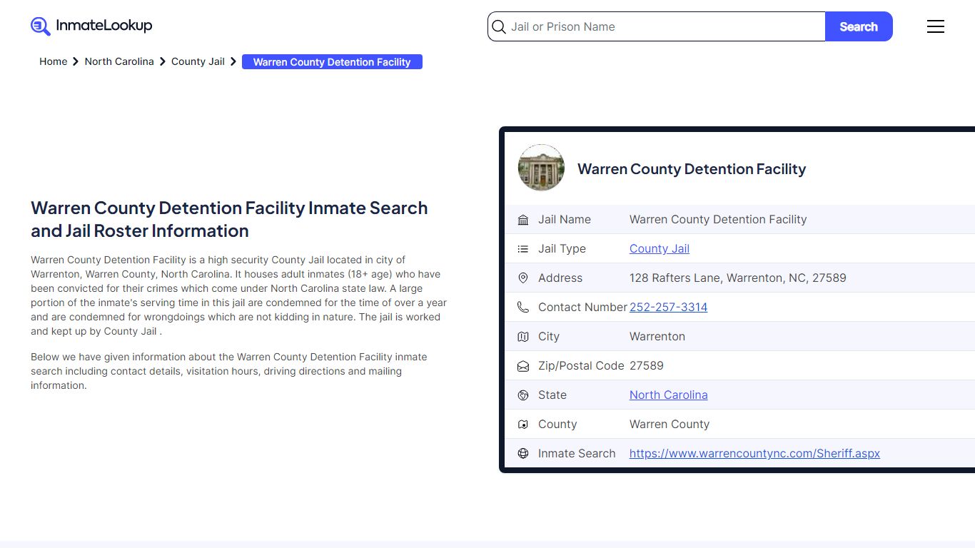 Warren County Detention Facility Inmate Search - Inmate Lookup